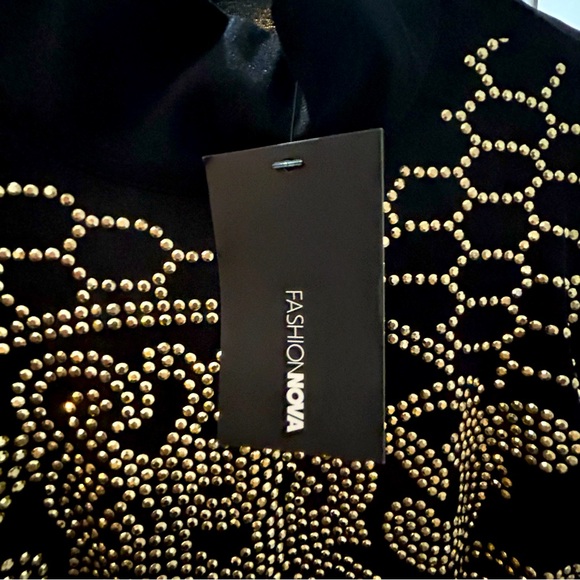 Gold Gem Cut-Out Dress with Mesh Sleeves - Picture 7 of 7